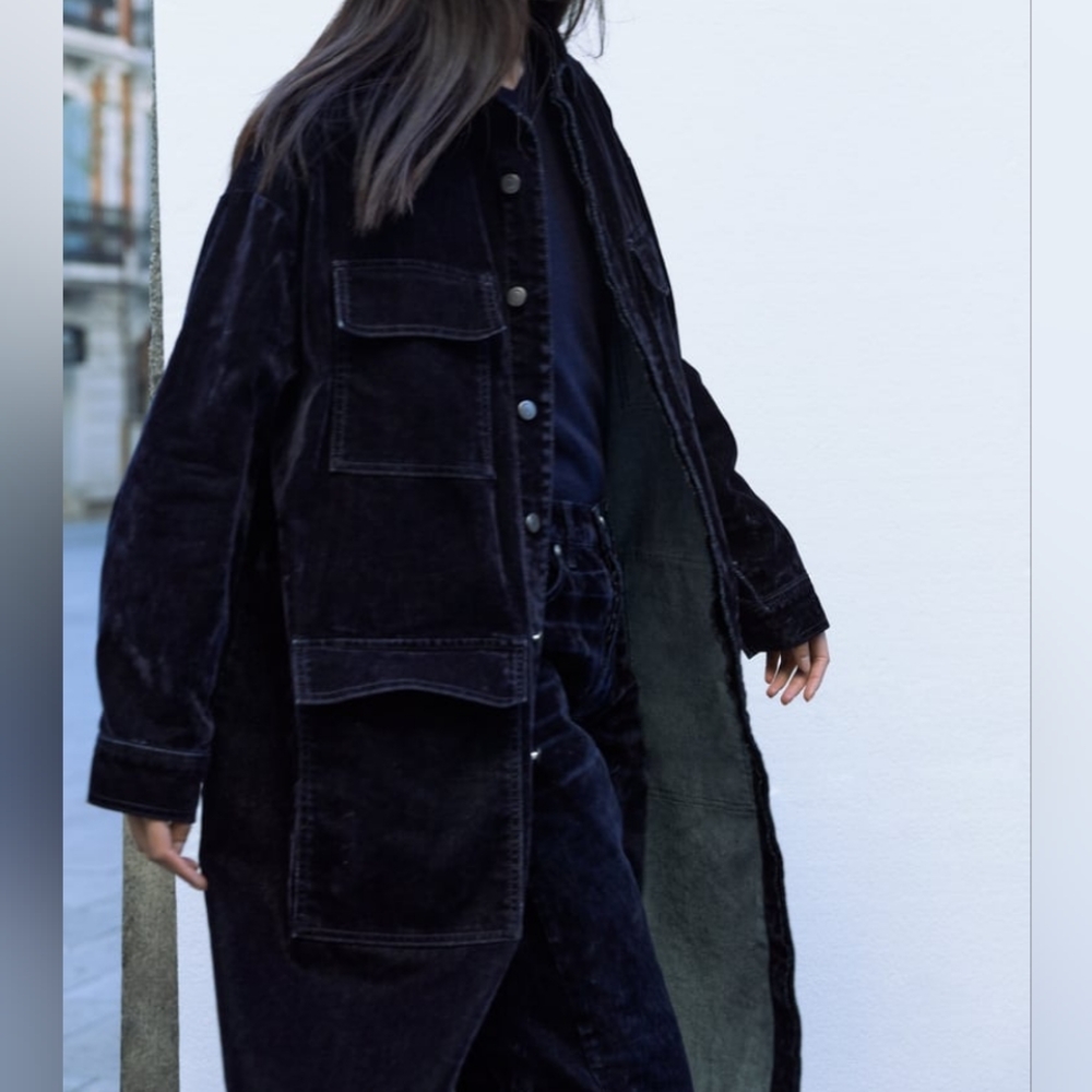ZARA collection VELVET FROCK COAT  BLUE-BLACK SZ XS-S  NWT